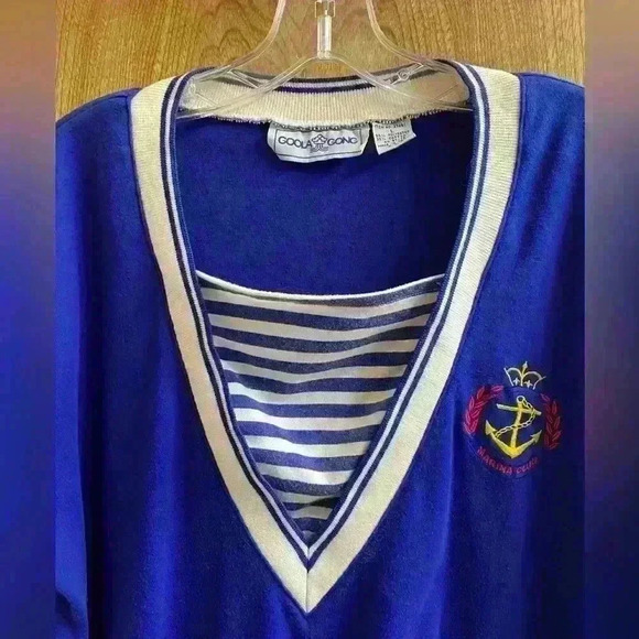 Vintage Marina Club Shirt Nautical Size Large Blue/White With Embroidered Patch - Picture 3 of 9